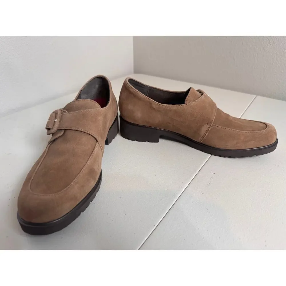 Munro Women's Winslow Monk Strap loafers fawn tan suede chunky lug sole Sz 9.5
